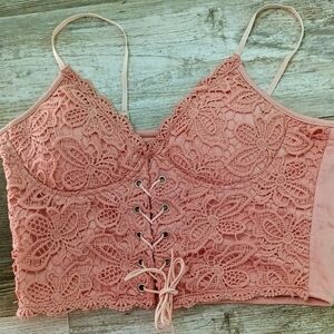 Romwe Pink Fairy Lace Bustier Ren Corset Med Coquette Boho Kawaii Fairy Regency